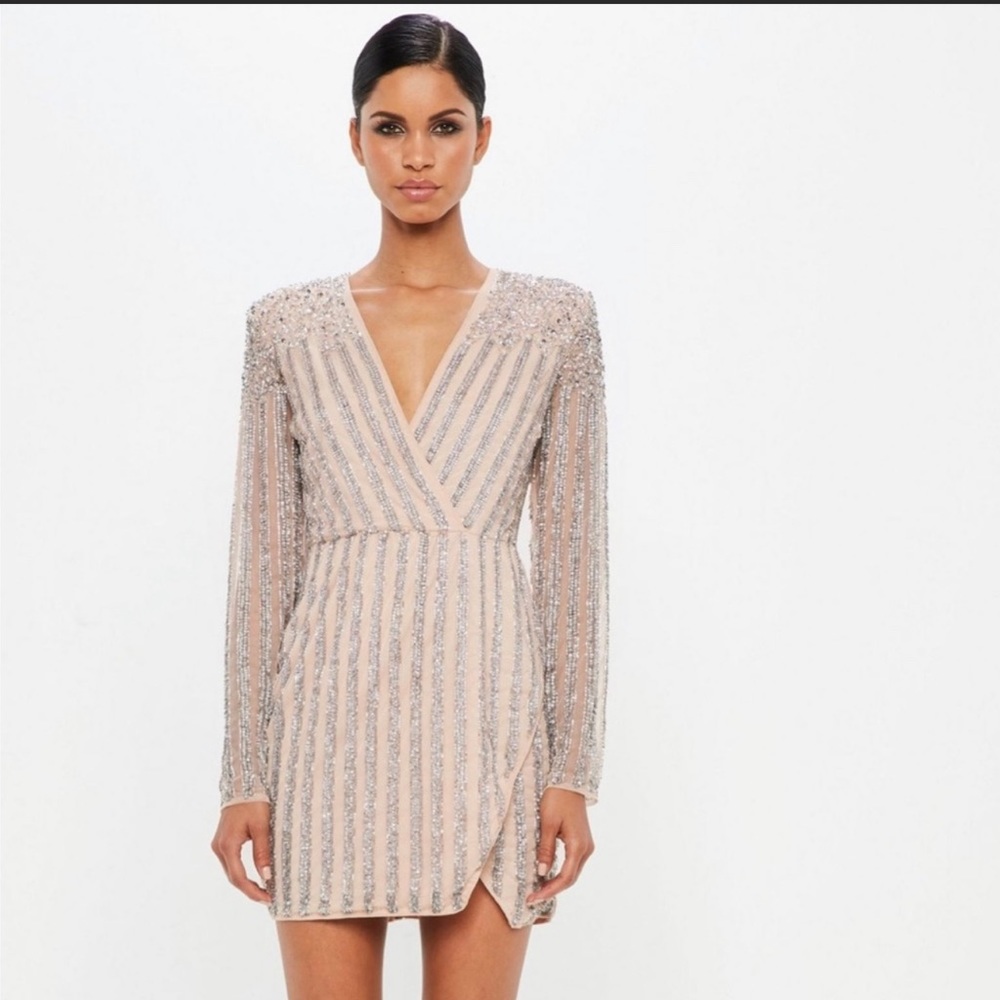 Missguided Carli Bybel x Missguided Nude Embellished Mini Dress